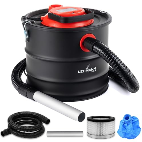 LEHMANN Aschesauger 15L - Kaminsauger für hohe Temperaturen - robustem Metalltank - Waschbar HEPA-Filter im Metallgehäuse - Blasfunktion - Aschestaubsauger ideal für Kamin, Pelletofen und Grill
