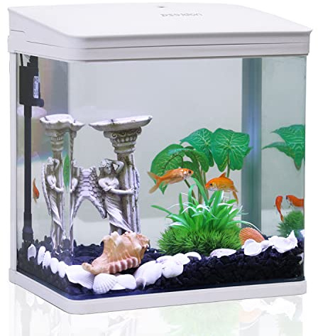 Nobleza - 7L Mini Aquarium Komplettset, Nano Aquarium Stabiles Einsteigerbecken mit LED-Beleuchtung und Eingebautem Filtersystem, Weiß