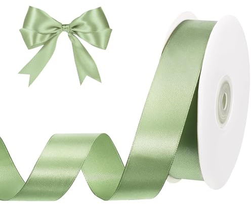 woric 45 m Schleifenband Grün, 25 mm Geschenkband Grün Satinband Band Salbeigrün für Tischdeko Geburtstag Hochzeit Deko Geschenkband Breit