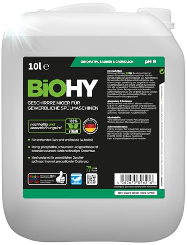 BiOHY Geschirrreiniger für gewerbliche Spülmaschinen (10 Liter Kanister) | Maschinenspülmittel für Geschirr | ergiebig, flüssig & phosphatfrei | für Gastro & Gewerbe | Spülmaschinenreiniger