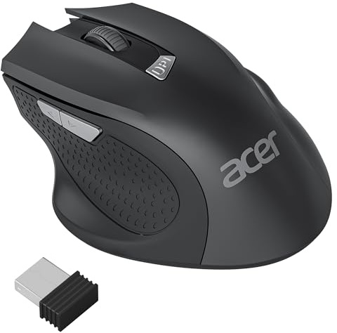 acer PC Maus Kabellos, Ergonomische 2,4 GHz Funkmaus | 800/1200/1600 DPI Einstellbar mit USB-A Empfänger, 6 Tasten Batteriebetrieben Kompatibel mit PC, Laptop und MacBook