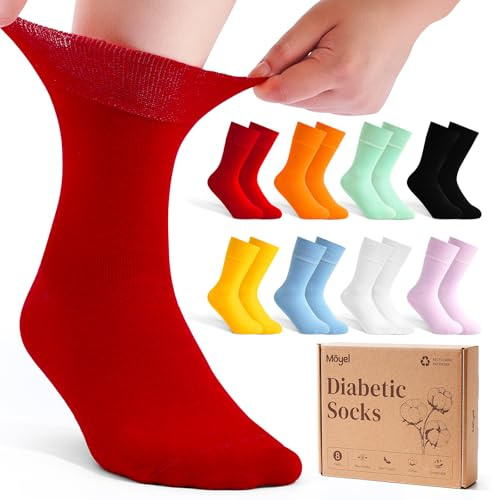 Moyel 5/6/8 Paar Diabetikersocken Bequeme Diabetiker Socken Ohne Gummibund Strümpfe für Diabetiker Ohne Gummi