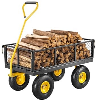 VEVOR Bollerwagen 226,80 kg, Transportwagen, Gartenwagen, Gerätewagen, Handwagen mit 10 Zoll großen Geländereifen, abnehmbaren Seitenteilen aus Netzmaterial und um 180° drehbarem Griff, Gelb/Schwarz