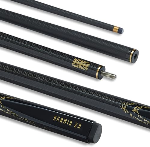 POWERGLIDE Snooker-Queue für Pool oder Billard, Kohlefaser und Fiberglas, ultraglatt, metallisch lackiert, Hochglanzschwarz, 2-teilig, 50/50-Gelenk, volle Größe 144,8 cm, 10 mm Spitze, Asstd-Gewichte