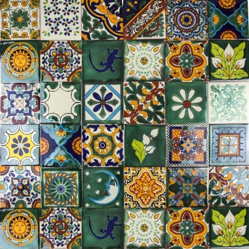 Cerames Mexikanische Keramische Fliesen Verde - 30 dekorative mexikanische mosaik fliesen für Badezimmer, Küche, Dusche, Treppen, Küchenrückwand | Keramikmosaikfliesen 10,5x10,5 cm