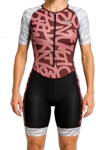 Wixen Pro Damen-Triathlon-Anzug, Ärmel, Trisuit, aerodynamischer Schwimmanzug, Fahrrad-Laufanzug, Gesäßtasche, Graffiti, M