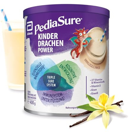 Pediasure Kinder Drachen Power Vanille 400g| leckerer Nahrungsergänzungsshake für Kinder ab 1 Jahr|mit 27 Vitaminen & Mineralien, Protein und triplesure Komplex|Verpackung kann variieren