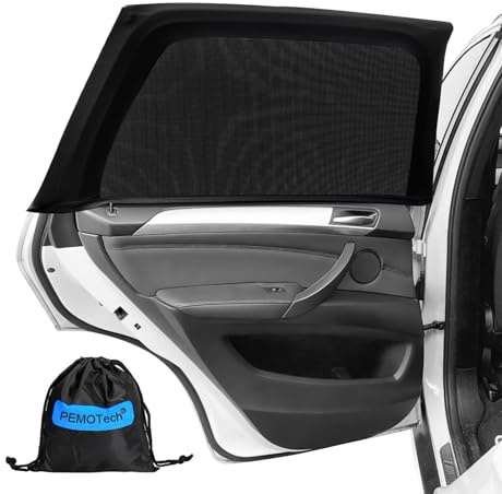 PEMOTech Sonnenschutz Auto Baby,(2-Stück)ZERTIFIZIERTER UV-Schutz,[2026 Upgrade] Nachhaltiges & Hochwertiges Atmungsaktive Spandex,Sonnenschutz Auto Kinder fit 99% Autos, Privatsphäre Für Ihre Familie