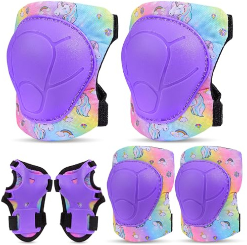 Unicorn Castle Knieschoner Kinder Schoner Set 6 in 1 Protektoren Set | Verstellbare Protektoren für Knie Ellenbogen und Handgelenke, ideal für Inliner Radfahren Skateboard und Skating