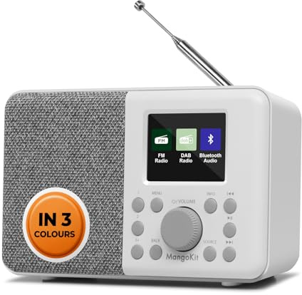 MangoKit MD3 DAB/DAB+ und UKW Tragbares Digitalradio, Bluetooth-Lautsprecher, Kopfhörer, 40 voreingestellte Sender, Wecker und Uhr, Snooze-Timer, Farbdisplay, Batterien und Netzbetrieb (Steingrau)