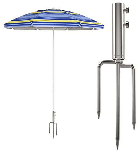 LEcylankEr Sonnenschirmständer mit Rasendorn, Abnehmbarer Sonnenschirmhalter für Angeln, Garten, Strand (Silber)