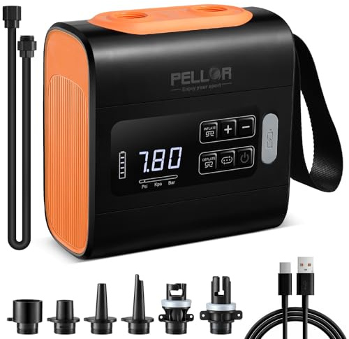 PELLOR Elektrische SUP Pumpe, 22 PSI Tragbare SUP Luftpumpe mit Akku, zweistufiges Aufblasen und Entleeren, Auto-Off für Aufblasbare Stand Up Paddle Boards,Kajaks,Zelte,Boote