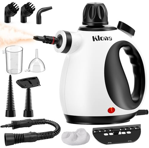 KLONA Handdampfreiniger, Dampfreiniger für Zuhause, Mehrzweck-Dampfreiniger mit 10 Zubehörteilen für Teppiche, Vorhänge, Sofas, Küche, Badezimmer und mehr.
