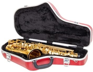 Crossrock CRA862ASRD Koffer für Altsaxophon, ABS-Hartschale mit Zubehörtasche, Sicherheitsschloss und abnehmbarem Gurt, Rot