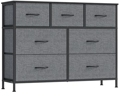 SONGMICS BELLAH Kollektion - Kommode, Schrank, Aufbewahrungsschrank, Stahl, für Schlafzimmer, Flur, Wohnzimmer, 7 Schubladen, modern, schiefergrau LGS323G101