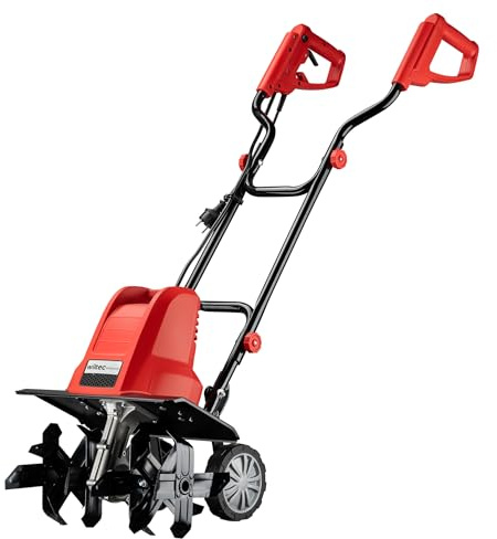 Wiltec Elektro Gartenhacke 1500 W mit 400 U/min, elektrische Gartenfräse mit 220 mm Arbeitstiefe, Motorhacke mit 24 Klingen, Bodenfräse auf Rädern