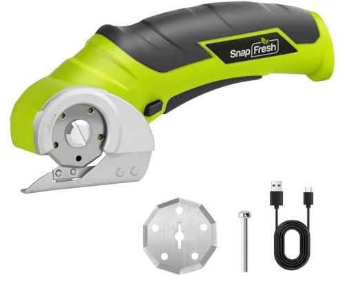 SnapFresh Kartonschneider Elektrische Schere 4V Kabellose Rollschneider Akku-Universalschneider Akkuschere - 2 Selbstschärfende Klingen - für Karton, Pappe, Teppich, Leder, Filz, Kunststoff