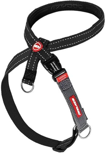 EzyDog Anti Zieh Geschirr Hund - Crosscheck Hundegeschirr für Kleine, Mittelgroße und Große Hunde, Hundetraining Zubehör, Reflektierendes, Größenverstellbar (L, Schwarz)