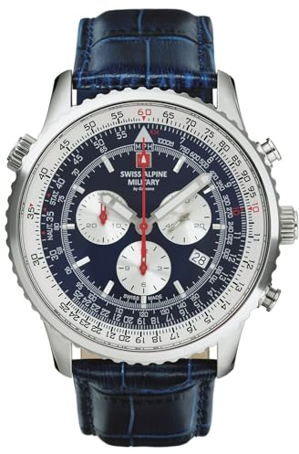 Swiss Alpine Military Herren Uhr Chronograph Analog Quarz 7078.9535SAM Leder