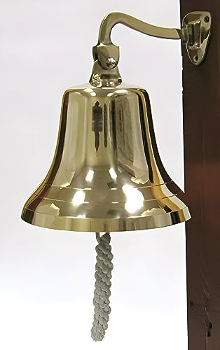 Enorme Schiffsglocke zum Aufhängen an der Wand mit Seil, poliertes Messing, 25,4 cm, für Innen- und Außenbereich, nautische Dekoration, maritime Bootsdekoration mit Montagezubehör