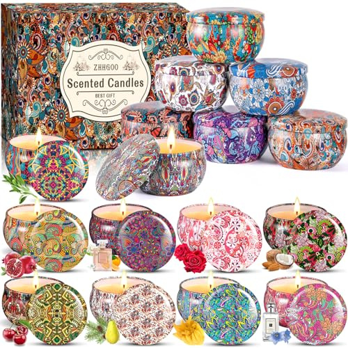 ZHHGOO Duftkerze Set,16 Teiliges Natürliches Sojawachs Duftkerzen Set,Aromatherapie Kerzen,Tragbare Reisekerzen Entspannung Geschenk für Frauen Geburtstag,Weihnachten, Yoga, Massage