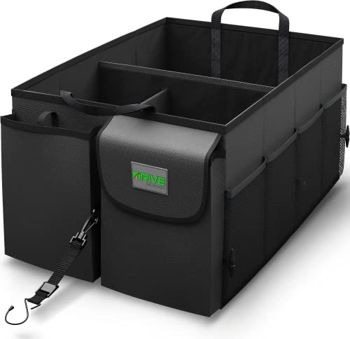 Drive Auto Products, Auto Organizer - Kofferraum Organizer - Kofferraumtasche mit Spanngurten - Praktische Auto-Faltbox - Robuste Tasche mit Vielen Fächern (Schwarz)
