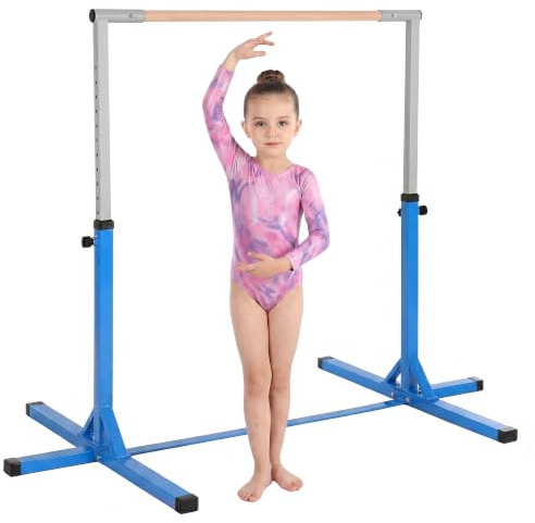 HOMCOM Gymnastikstange für Kinder Höhenverstellbar 3+ | Turnreck Reckstange, Reck Turnstange, für Indoor & Outdoor, aus Holz & Stabile Stahlkonstruktion, bis 75 kg Belastbar