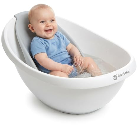 BabybeFun Baby Badewanne mit Badewanneneinsatz für Neugeborene [Testsieger] Rutschfeste Babybadewanne für Babys und Kleinkinder [0-12 Monate] Babywanne für Dusche Badewanne Weiß