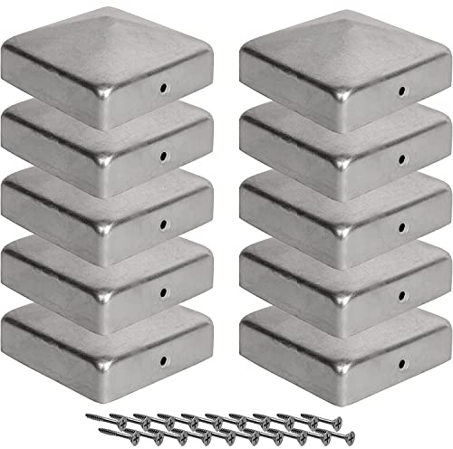 10 Pfostenkappen 7x7 cm - 70x70 mm, Zaunpfosten Metall/Zaunpfosten verzinkt, Pyramiden Form - Pfostenabdeckung/Zaunpfosten Kappen für Holzpfosten/Abdeckkappen für Zaunpfosten mit Schrauben