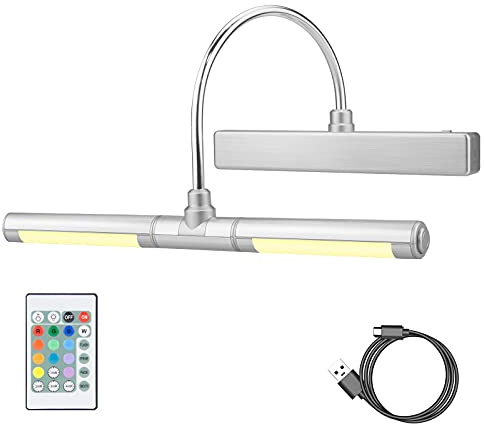HONWELL Drahtlose Bilderleuchte LED, Bilderlampe mit Fernbedienung,Drehbarer LED Lichtkopf mit Timer 180° Schwenkarm Wiederaufladbare Dart beleuchtung Kabellos Malleuchte zum Malen von Bildern,Silber