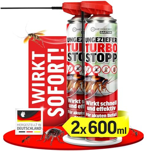 HEIMWERT Insektenspray Akut gegen Ungeziefer – Sofortige Wirkung mit Langzeitschutz gegen Ameisen, Mücken, Fliegen, Silberfische, Spinnen uvam - Spray Mittel für Wohnung + Garten 600 ml (2x600ml)
