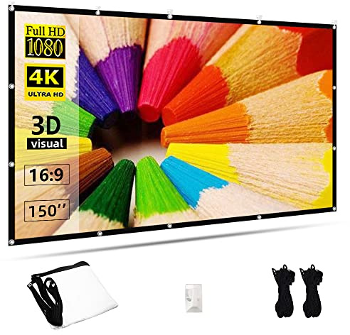 TOWOND Beamer Leinwand 150 Zoll, Mobile Leinwand für Beamer, 16:9 HD Filmleinwand, Faltbare und Tragbare Anti-Falten Outdoor Indoor für Home Party Theater Nächte