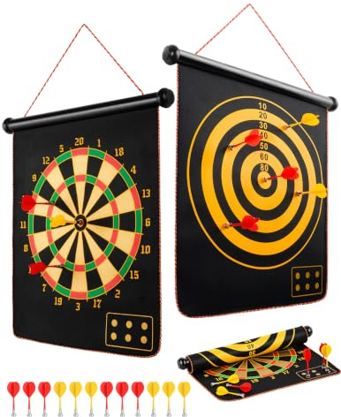 BATURU Magnetische Dartscheibe Kinder Erwachsene Doppelseitig Kindersicher | Aufrollbar 12 sicheren Darts Doppelseitiges Magnet Dartboard Geschenk Jungen Geburtstag Weihnachten Indoor Outdoor Spiele