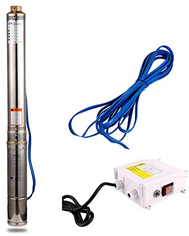 ZYIY 0,5Hp Tiefbrunnenpumpe 4Zoll Edelstahl-Tauchtiefbrunnenpumpe Max Durchfluss 6,8m³/h Förderhöhe 42m Tauchpumpe für Brunnen1,25Auslauf 33ft Kabel BohrBrunnenpumpe für industrielleGartenBewässerung