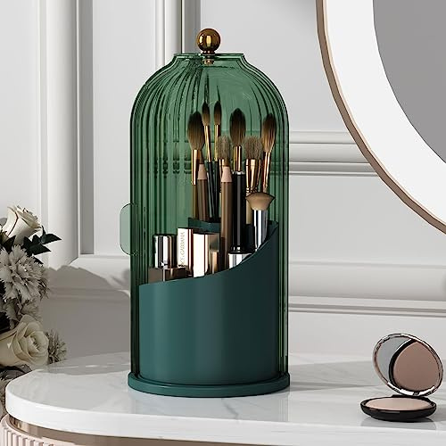 YOOLENS Make-up-Pinselhalter mit Deckel, 360 Grad drehbar, transparent, staubdicht, Make-up-Organizer für Schminktisch, Badezimmer, Arbeitsplatte, Grün