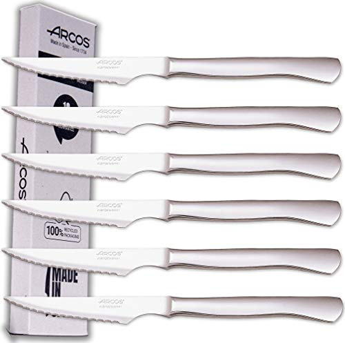 Arcos Fleischmesser-Set | 6 Stück | Steakmesser Marke Arcos | Edelstahl-Besteck | Klinge 110 mm | Monoblock-Griff | Spülmaschinenfest | umweltfreundliche Verpackung