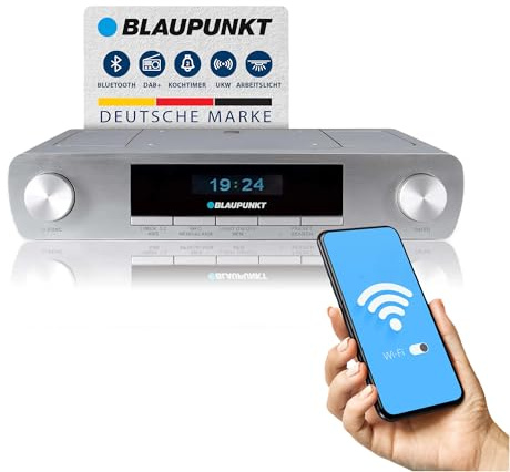 Blaupunkt KRD 30, Bluetooth Küchenradio mit DAB+, UKW PLL, Multidisplay, Senderspeicher, Unterbau Digitalradio mit Uhr, LED Licht, 2 Back Timer, Werkstatt Unterschrank Radio, Silber