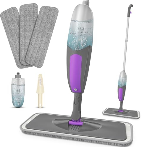 Wischer mit Sprühfunktion - HOMSIER Spray Mop Bodenwischer Sprühwischer für Schnelle Reinigung mit 550ML Wassertank und 3 Mikrofaserbezug, Wischmopp für Laminat Fliesen Holzböden Parkett Marmor Boden