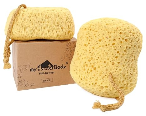 myHomeBody Badeschwamm, Schaumstoff-Loofah-Schwamm, kurvig, 2er Set | Körperschwamm für die Dusche -Großformat, viel Schaum, sanftes Schrubben, größere Waschfläche, weiches Gefühl, Duschschwamm