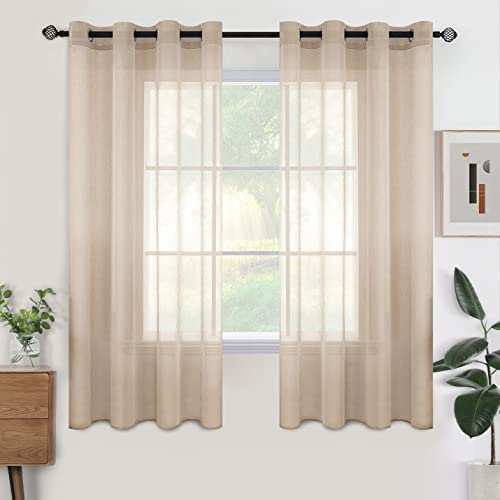 Woaboy Voile Kurz Gardinen Vorhänge Ösen 2er 140x145cm Beige | Voile Gewebe für Wohnzimmer und Schlafzimmer, transparent, leicht und dekorativ für moderne Fenster.