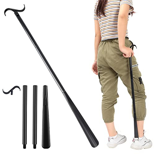 83,8 cm langer Anziehstock mit Schuhlöffel, mit Sockenentfernungswerkzeug, verstellbare erweiterte Anziehhilfen für Schuhe, Socken, Hemden und Hosen