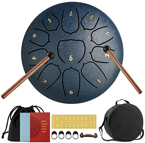 Tongue Drum 11 Noten 6 Zoll,Zungentrommel Scheibentrommel,Steel Pan Töne Schlaginstrument Hand mit Zubehörbox,Tasche,Fingerpick,Musikbuch und Schlägel für Meditation Yoga Klangheilung