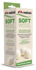 Meliconi Soft Wool – Wolltrocknerbälle für Wäschetrockner, 3 Stück | Beschleunigen das Trocknen, halten Wäsche länger weich und helfen Energie zu sparen. Weiß, Ø ca. 7 cm.