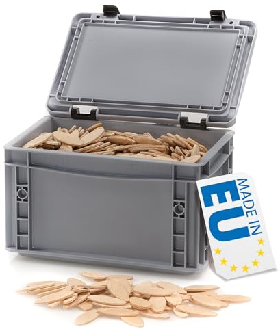 WFix Flachdübel Größe 20 1000 Stück FSC Buche massiv in Eurobox stapelbar | Passend für Dübelfräse und Lamellofräse 4mm Nut, Holzleim verwenden, Buchen Holzdübel Dübel Möbelbau Innenausbau