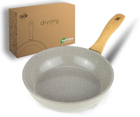 DIVORY Keramikpfanne 24cm – Pfanne mit Keramikbeschichtung Induktion, PFAS & PTFE frei, mittlere Bratpfanne Keramik, Pfannen, Eierpfanne beschichtet - frying ceramic pan (Natura, 24 cm)