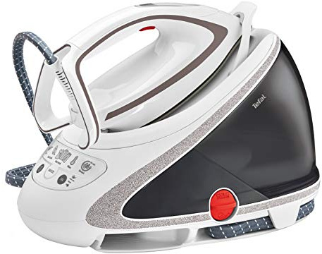 Tefal Dampfbügelstation Pro Express Ultimate, 7,7 Bar, 155 g/Min. Kontinuierlicher Dampf, 500 g/Min. Extra-Dampfstoß, 2600 Watt, Kalk-Kollektor, Bügeleisen Dampfstation, weiß/grau, GV9567