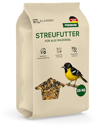KLASEBO Vogelfutter 25kg, Streufutter, Wildvogelfutter, Vogelfuttermischung 4 Jahreszeiten