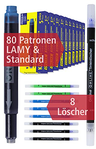 ONLINE 80x kompatible LAMY Patronen blau & 8x Tintenkiller, Vorteilspack, für alle gängigen Füller, löschbar, auswaschbar, auch für Tintenpatronen-Rollerbälle