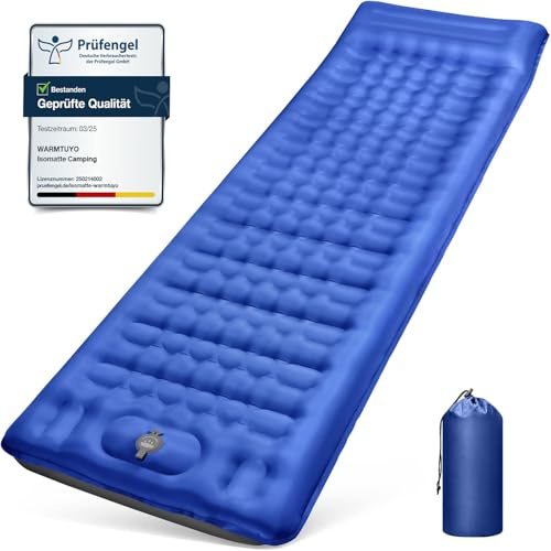 Isomatte Camping, 12CM Verdicktes Aufblasbare Matratze Kleines Packmaß, Wasserdicht Luftmatratze Outdoor mit Fußpressepumpe und Kissen, Anti-Ripstop Schlafmatte für Wandern und Outdoor - Blau