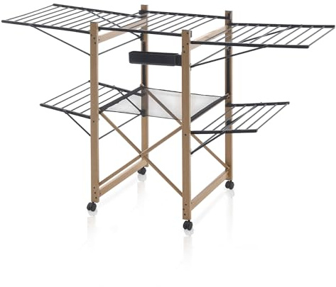 Meisterhome® Wäscheständer Standtrockner 30m Trockenleinenlänge, Flügelwäscheständer, Flügelwäschetrockner platzsparend, Metall, für Kleidung, Handtücher, Wäsche - Schwarz